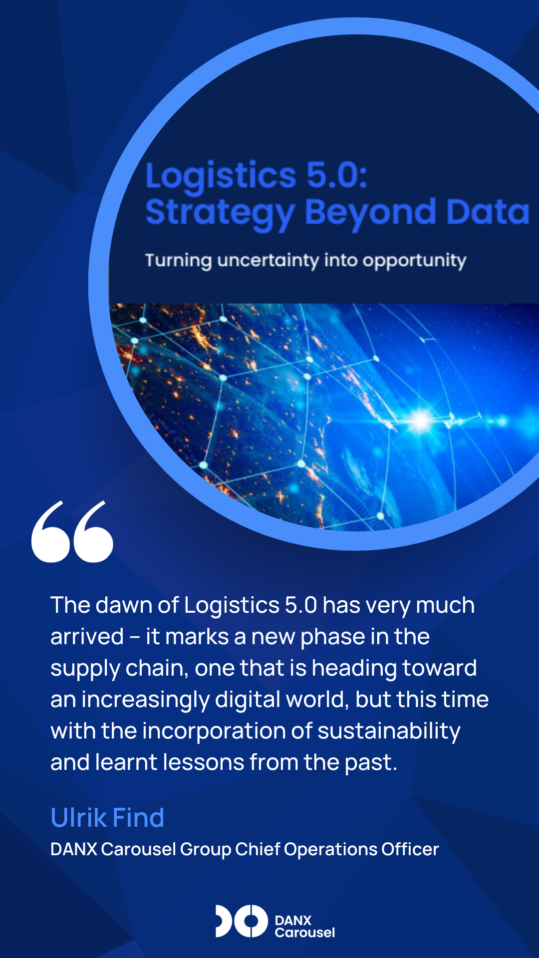 Quote of COO Ulrik Find and round image of white paper cover
