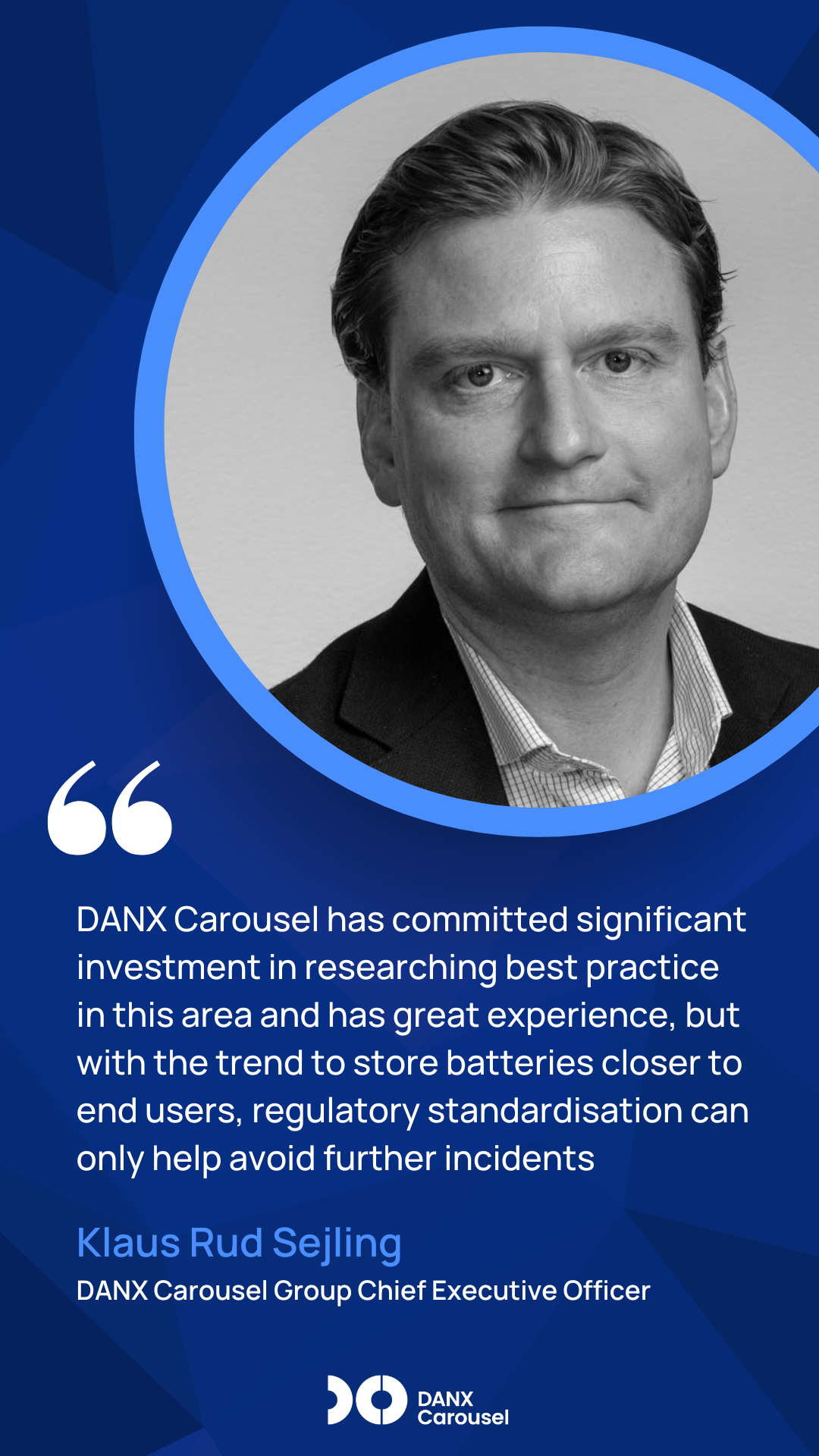 Quote graphic featuring Klaus Rud Sejling, DANX Carousel’s Chief Executive Officer (CEO)